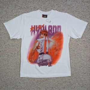 Street Fighter II Hypland RYU Fire T-Shirt Mens Large Tall White Gamer Tee NWT